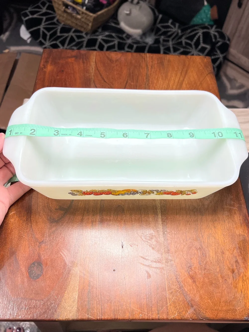 Vintage Fire-King Fruit Harvest #441 1 Qt Milk Glass Casserole Loaf Pan USA